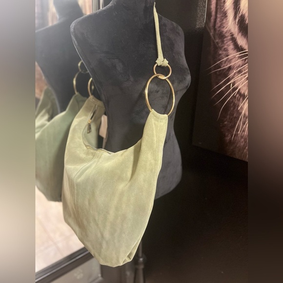 💚NWT-MARLON Made In Italy, GORGEOUS SAGE COLOR Genuine Calf Leather Suede Hobo💚💚 - Picture 15 of 16